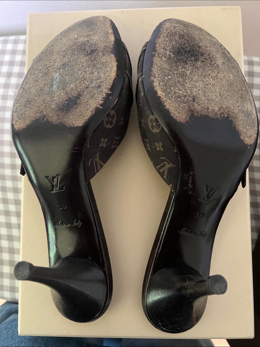Louis Vuitton Monogram Canvas Mule Heels Size 39 | Peep Toe Kitten Heel - Picture 8 of 9